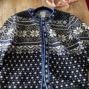 L.L. Bean Black and White Nordic Cardigan
